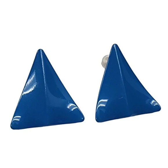 Vintage Jewelry - Vintage Blue Enamel Triangle Stud Earrings